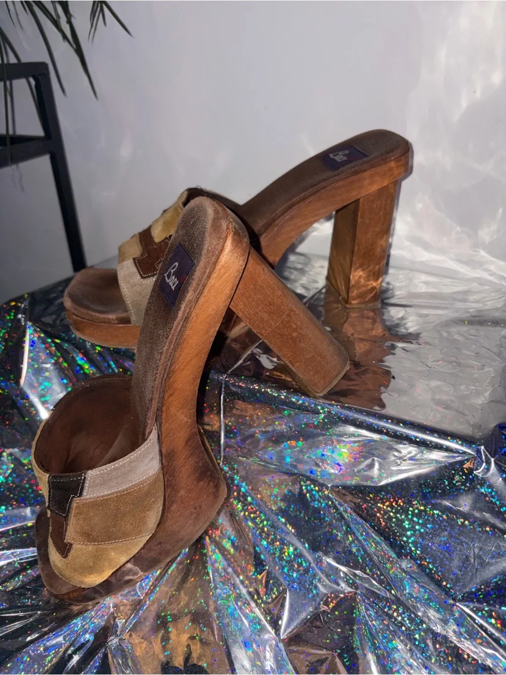 Women’s Brown Suede Multi-Tone Platform Mules
